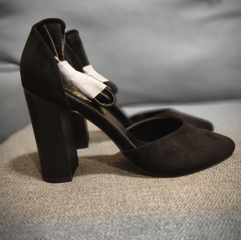 Casual Chunky Block High Heel Pumps Pointed Toe Ankle Strap Heels